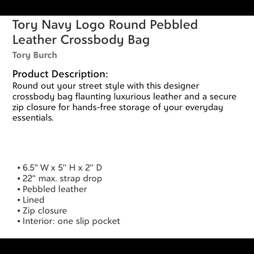 Tory Burch Navy Logo Round Pebbled Leather Bag